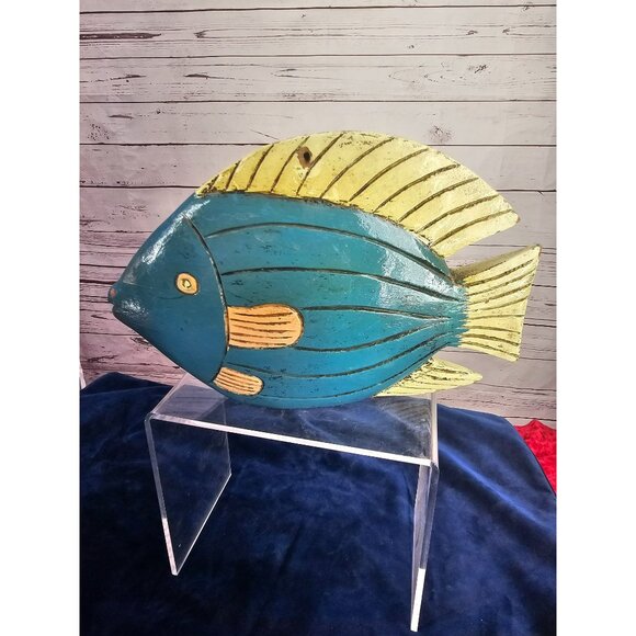Wooden Handmade Fish Sculpture Home Decor Nautical‎ Beach Art Piece Rustic - Picture 6 of 12